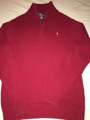 Boys Size Medium 12/14 Ralph Lauren Polo Sweater Red Zip Christmas