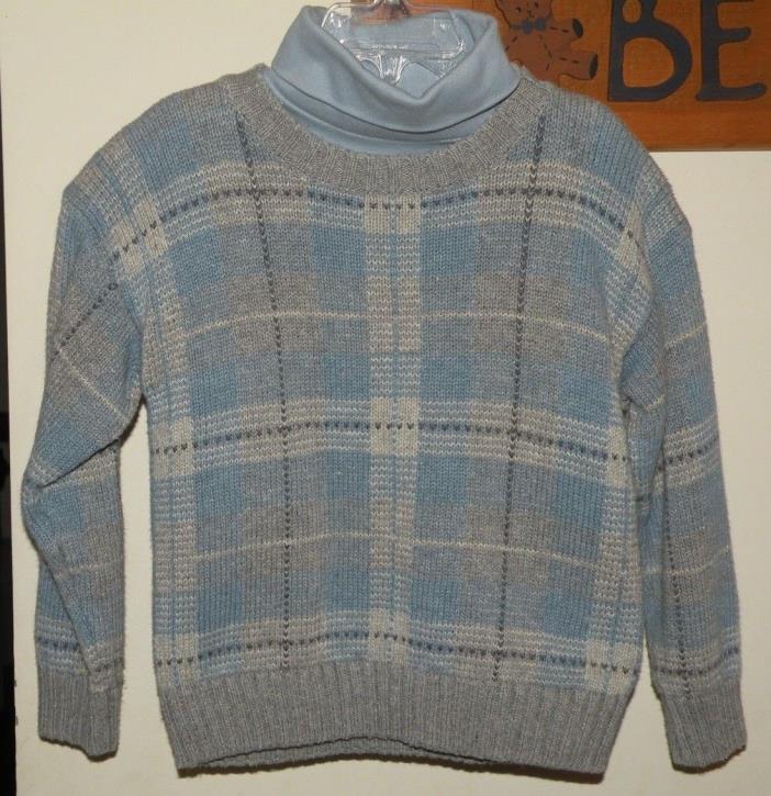Boy's KITESTRINGS LS Grey/Blue Plaid Sweater/Turtleneck size 4 Christmas Winter