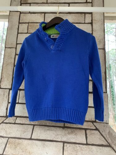 H&M Boys Ragg Blue 100% Cotton Button Neck Long Sleeve Sweater Size Small 6-7