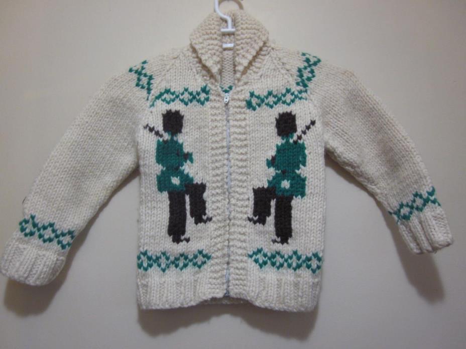 Vtg 70s Mary Maxim Cowichan Toy Soldier PURE Wool CHILD Sweater Jacket Kids 4