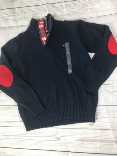 Tommy Hilfiger Vintage Boys Sweater Elbow Patch Front Zip Size Small 8/10 New