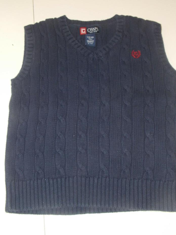 Chaps Brand Boys Size S 8-10 Sweater Vest Navy Blue Cotton V Neck EUC EASTER