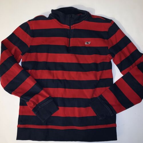 Vineyard Vines Boy’s Red 1/2 Zip Cotton Whale Pullover Sweater Sz Large 12/14
