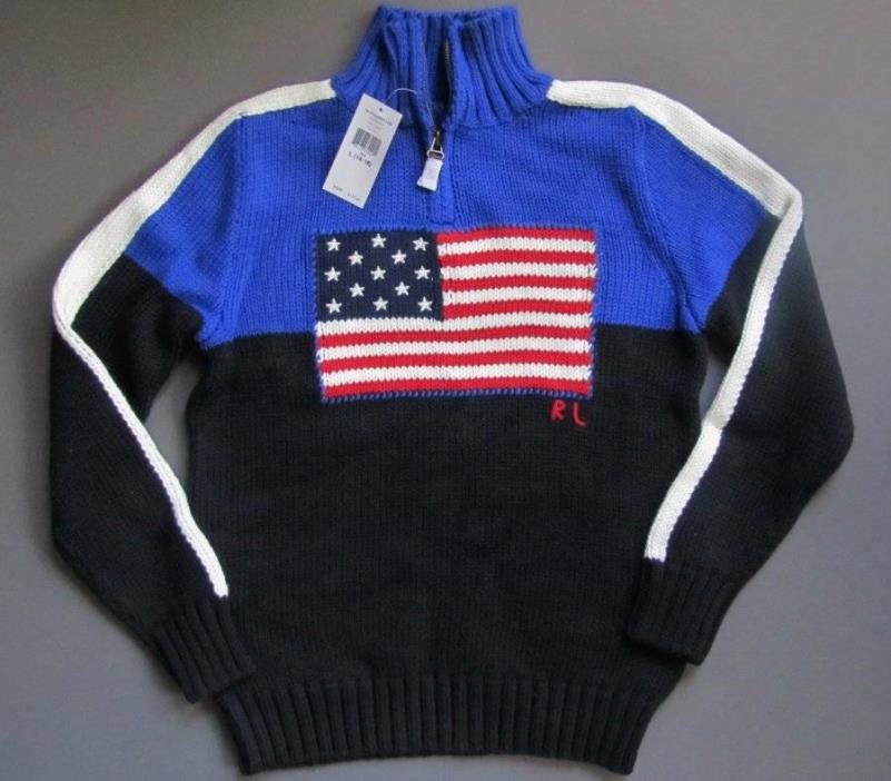 Ralph Lauren Polo US Flag Sweater Patriotic Americana Kids Size L 14-16 NEW $125