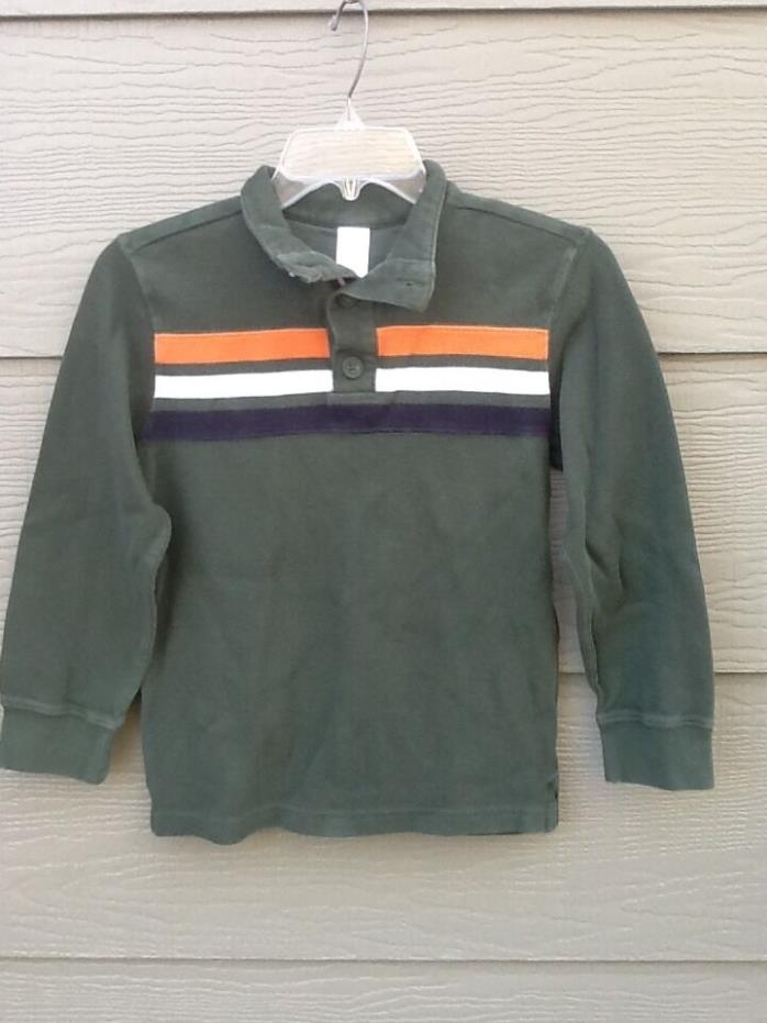 Gymboree Boy Button Sweater Sz 8 Solid Green w Orange White Blue Stripe Cotton