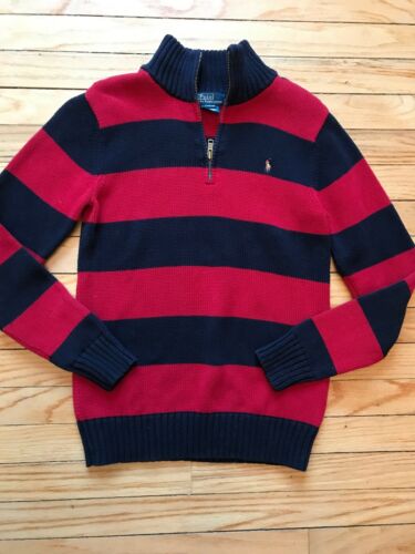 Polo Ralph Lauren Boys Youth 1/4 Zip Large (16/18) Sweater Red Blue Striped