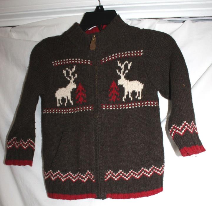 OSHKOSH B'GOSH BOY'S SIZE 5 ZIPPER FRONT WINTER MOOSE DESIGN CARDIGAN SWEATER!