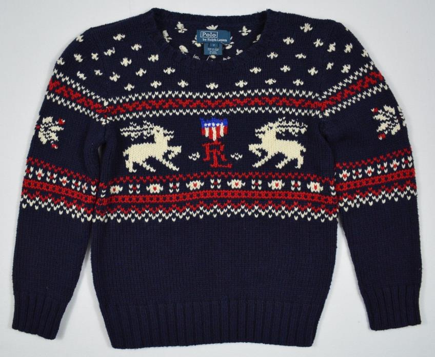 Polo by Ralph Lauren #7234 NEW Boys' Size 7 Reindeer Pullover Sweater MSRP $135