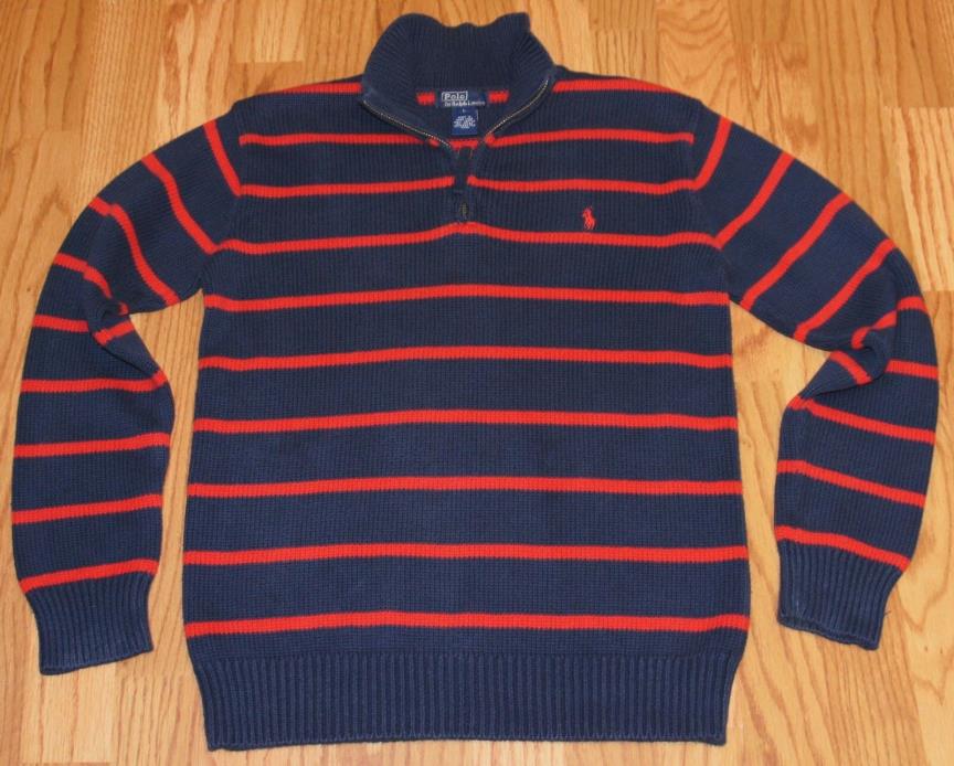 Polo Ralph Lauren Boys Striped Cotton 1/4 Zip Pullover Sweater Sz L Large 14 16