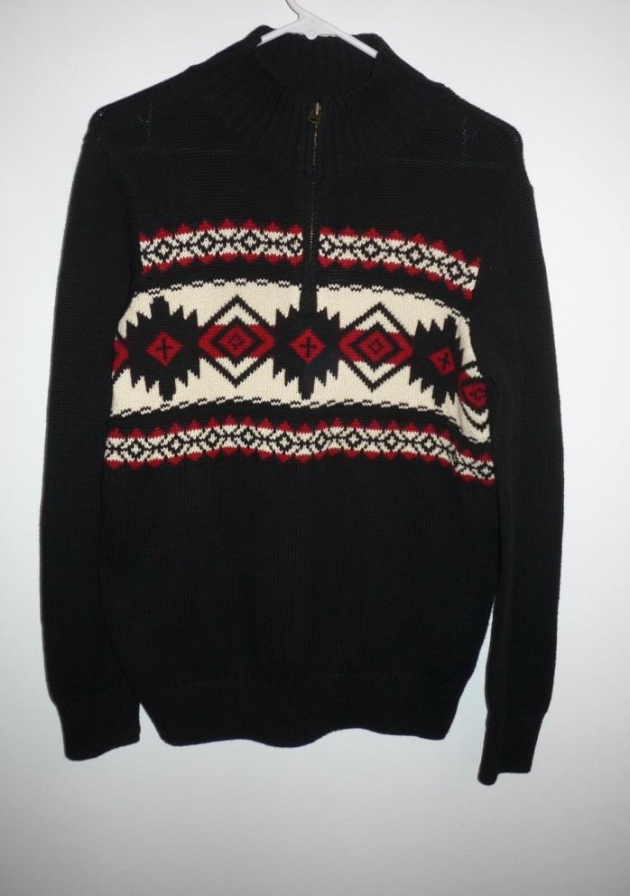 New American Living Black Red Southwest Sweater Boys Size XL 18/20 Partial Zip