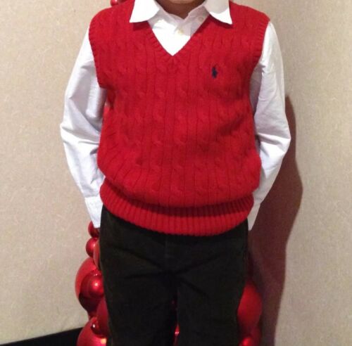 Ralph Lauren Polo Cable Knit Sweater Vests •CLASSIC RED• Boys Sz 4/4T