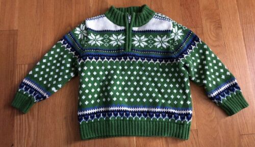 Lands’ End Boys Kids Green Snowflake Sweater - Size S 4