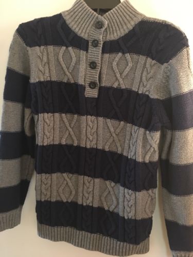 Hanna Andersson 160 12-14 Boys Gray Blue Striped Combed Cotton SWEATER