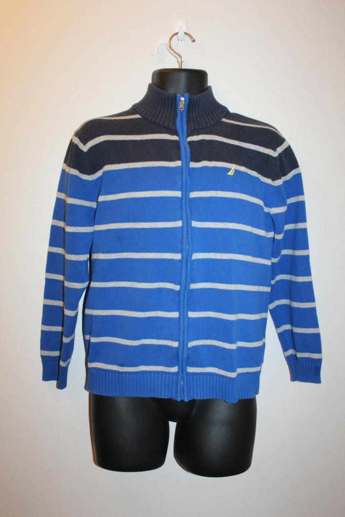 Nautica Boys Full Zip Soft Jacket Sweater Striped 100% Cotton Size XL 18/20