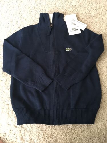 LACOSTE YOUTH FULL ZIP UP CARDIGAN SWEATER SZ 6 NAVY BLUE 100% COTTON