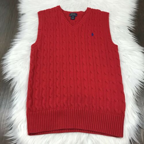 Polo Ralph Lauren Youth Boys Sweater Vest Red Cable Knit Size Large L (14-16)