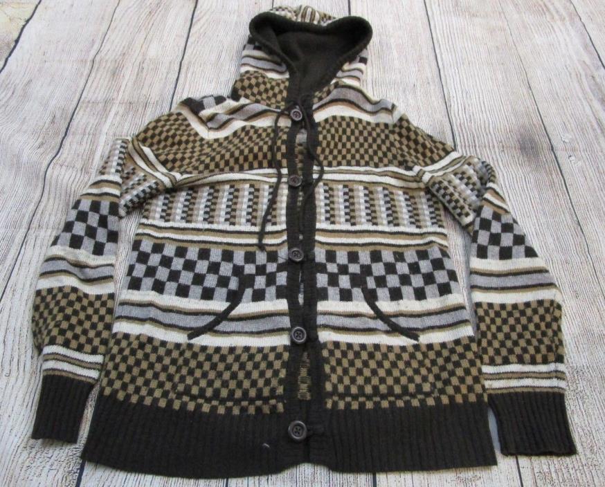 NICE Vans Brown Checkered Knit Cardigan Hooded Sweater Hoodie Youth size Large