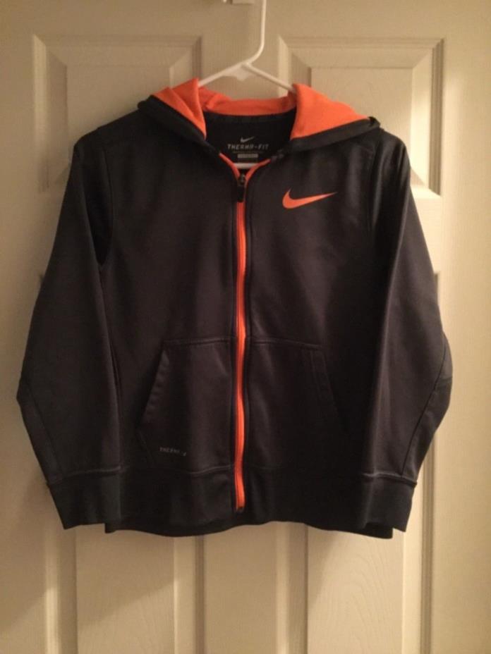 NIKE Charcoal Gray Orange Therma-Fit Hoodie Youth Size Large