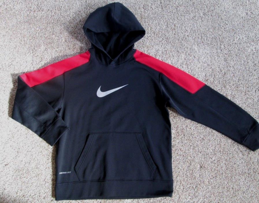 NIKE THERMA-FIT HOODIE, Black & Red Polyester, Boy's  Large (14-16) Excellent
