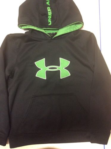 Boy's black with green Under Armour hoodie, size YMD, in excellent condition