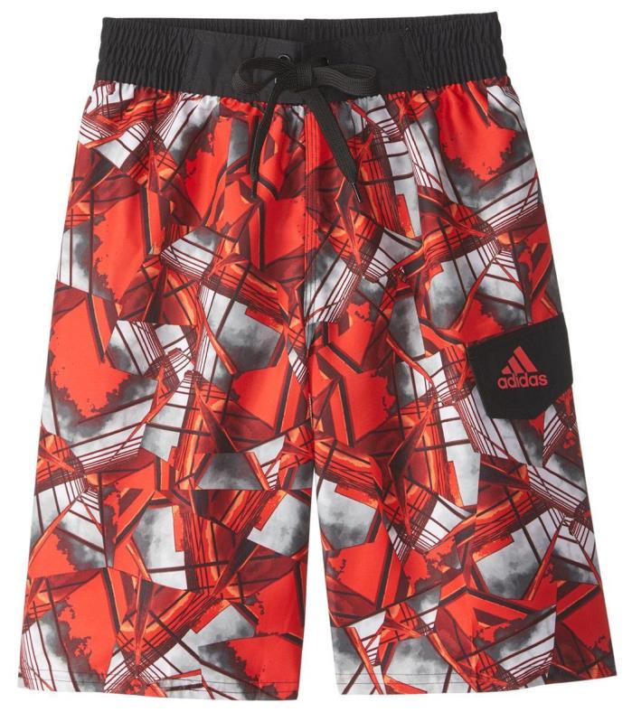 NEW Adidas Big Boys' Geo City Swim Trunks Red Gray Elastic Waist Size XL