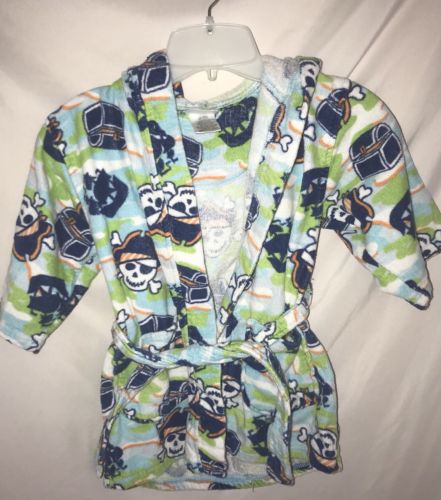 Steve Swim Robe Sz XS 3/4 Boys Pirate Skull Treasure Bath Lounge Cover Up Hooded