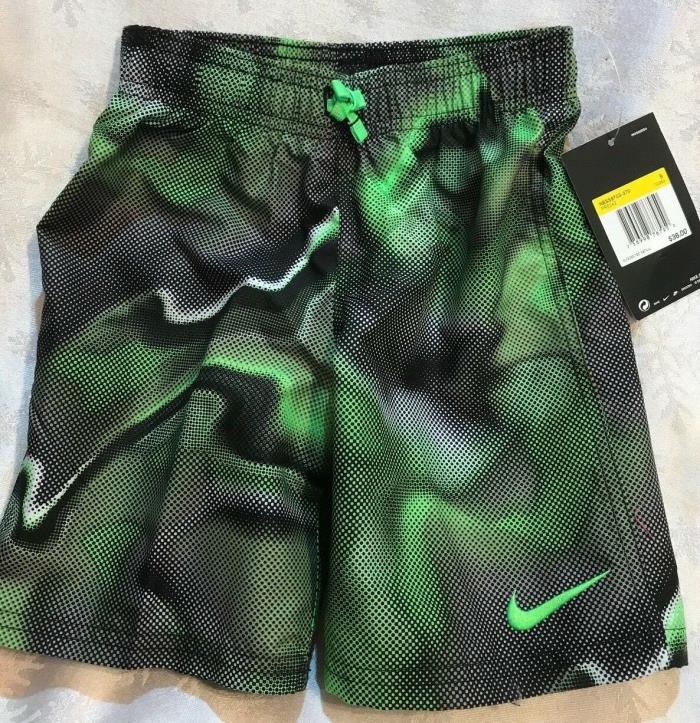 NWT Boys Nike Swim Trunks Shorts Black Green Mesh Briefs Elastic Waist ~ Size 5