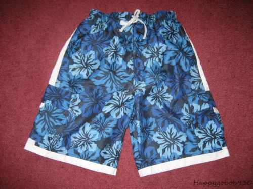 Boys XL 18/20 Sonoma Board Shorts Swim Trunks Swimwear Black Blue Elastic Tie