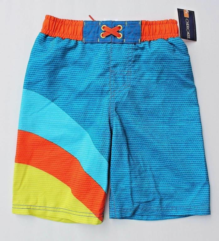 Cherokee Boys Bathing Suit Swim Trunks/ Shorts UPF 50+, Blue Orange, Small, NWT