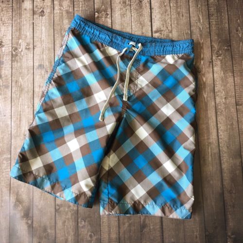 Joe's Boys Youth Size 10-12 Large Blue Plaid Swimsuit Trunks Board Shorts