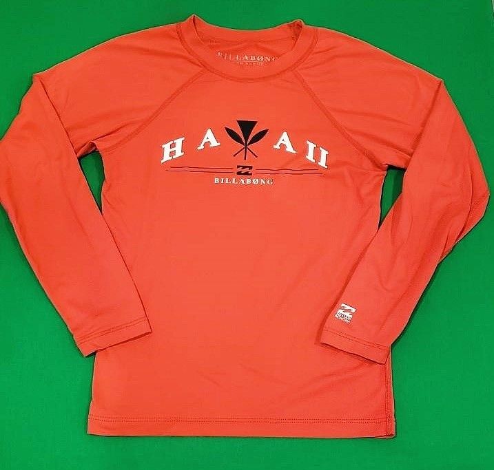 VGUC Boys/Girls BILLABONG Hawaii Red Orange Long Sleeve Rash Guard Size 12