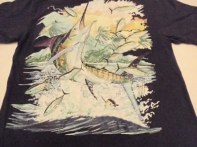 Guy Harvey Sailfish and Tuna Black Short Sleeve Shirt Men Small 2008