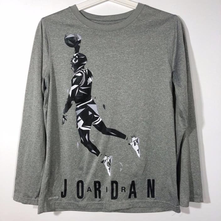 Nike Boys Large Gray Long Sleeve Shirt Dunking Air Jordan Lightweight Dri Fit