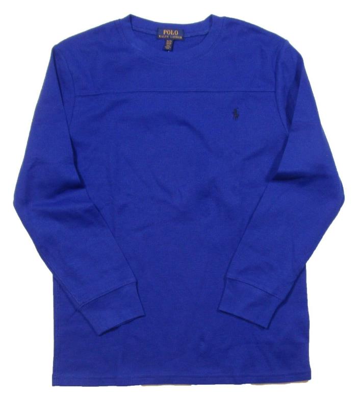 Polo Ralph Lauren Boys Blue Waffle Knit Cotton Blend Crew Neck Long Sleeve Shirt