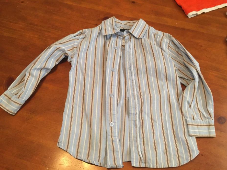 Boys Kids Headquarters Long Sleeve Button Up Dress Shirt Blue Striped Size 4