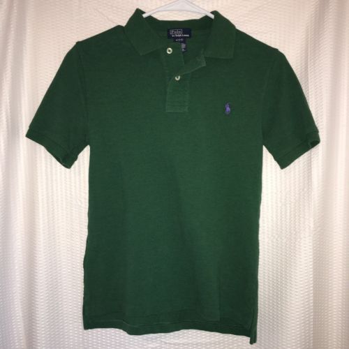 Polo Ralph Lauren Boys Dark Green Shirt 10/12 Purple Horse 100% Cotton