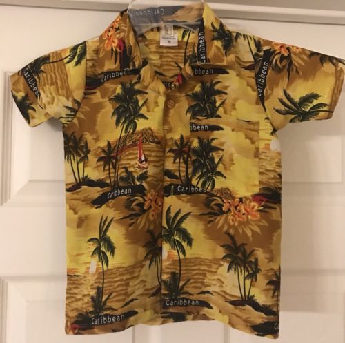 Rima Boys Hawaiian Shirt Button Up Shirt Palm Trees Beach Floral Sun size S