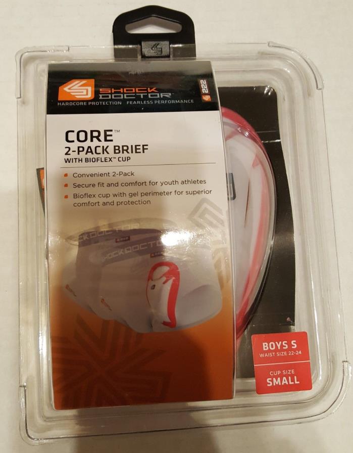 Shock Doctor Boys Core Brief (2 Pack) with Bio-Flex Cup Size Small 22-24 New