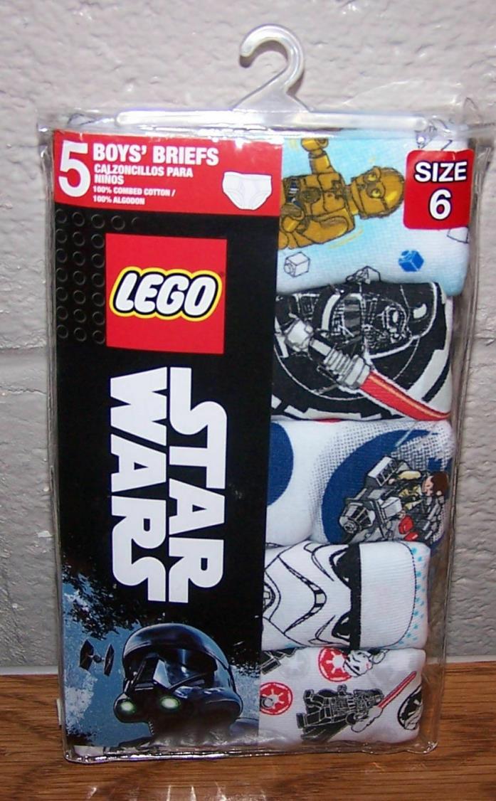 Size  (6) Boys Underwear  Briefs 5-Pk Disney Star Wars Lego