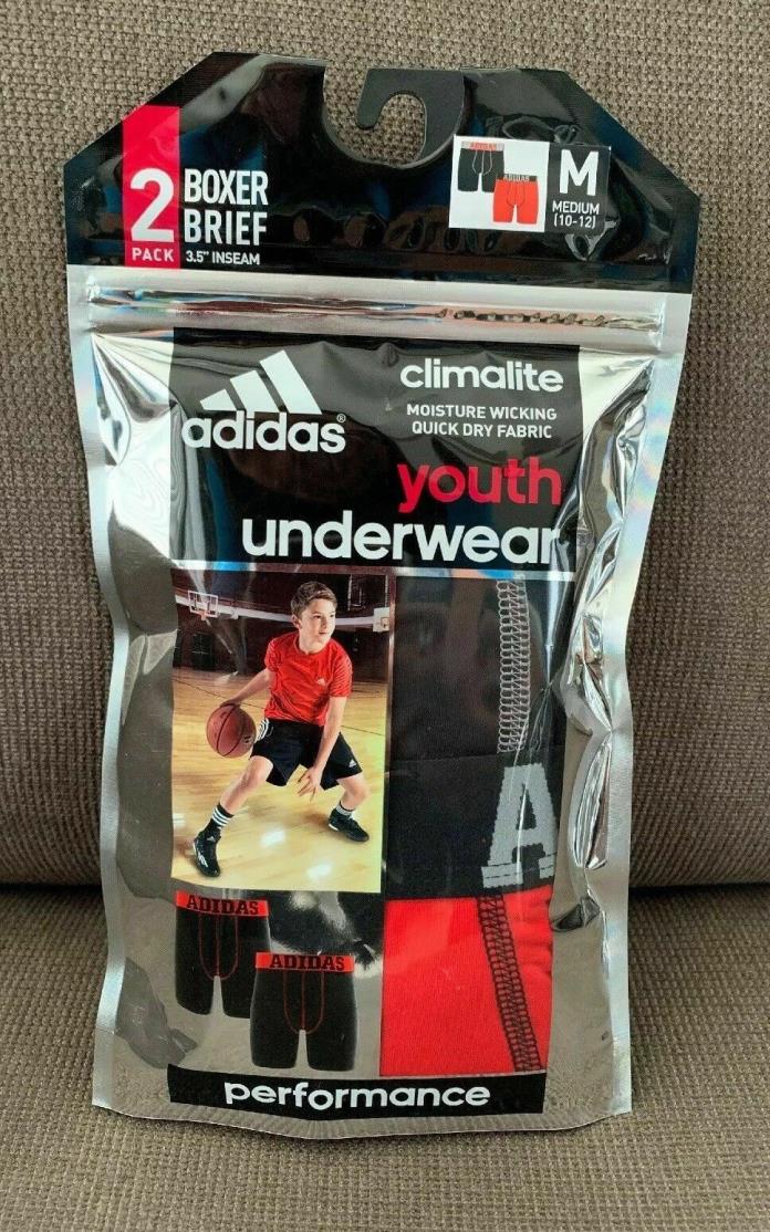 Adidas Boy's Climalite Boxer Briefs Underwear (2-Pack) Youth Solid Black/Red