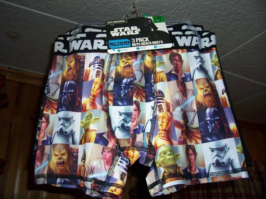 STAR WARS BOYS BOXER BRIEFS 3 PACK SIZE LARGE 10 STRETCH FABRIC MOISTURE WICKING