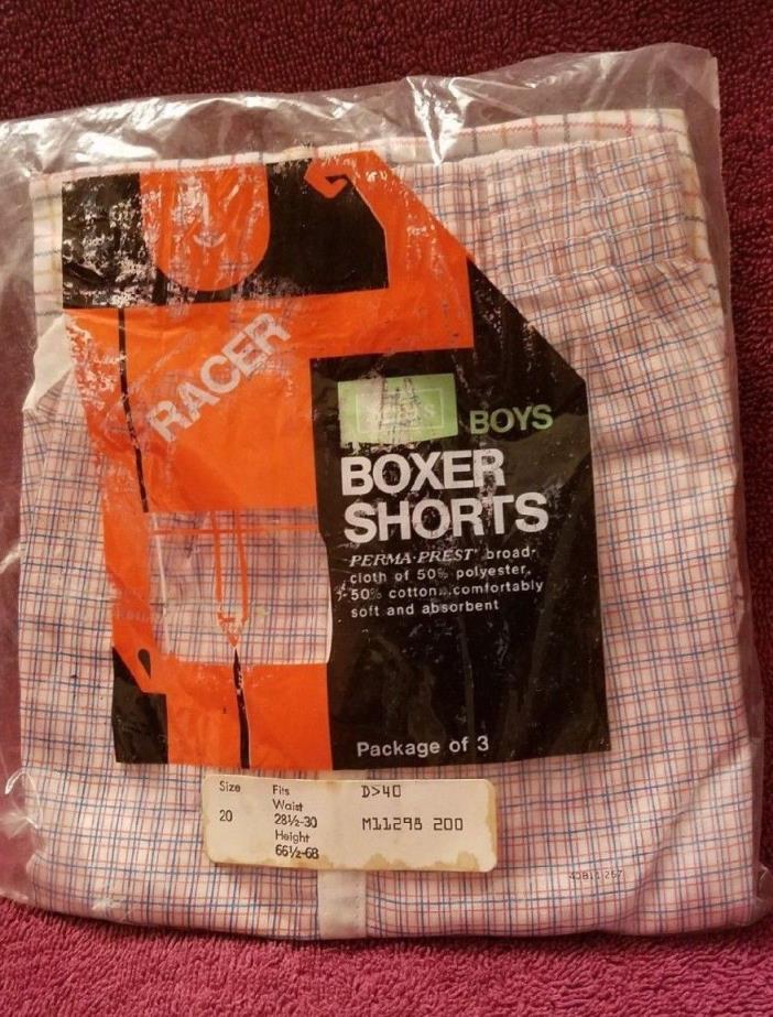 New (Old Stock) Sears Boys Boxer Shorts--Racers Pkg of 3 Size 20 Waist 28.5-30