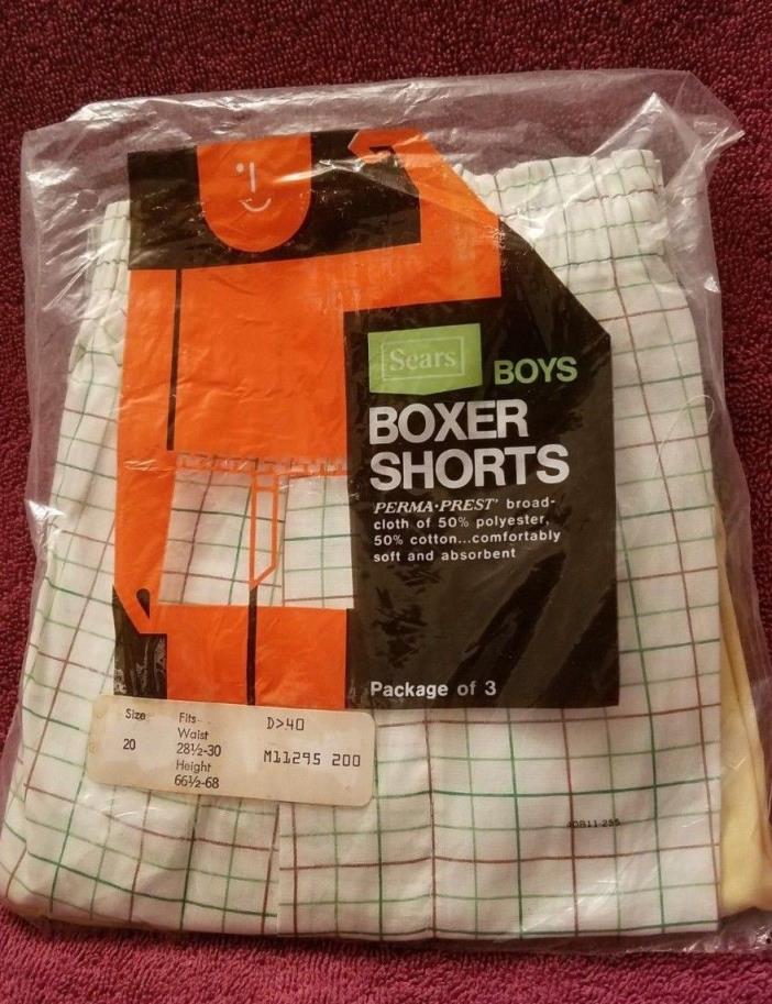 New (Old Stock) Sears Boys Boxer Shorts Pkg of 3 Sz 20 Waist 28.5-30