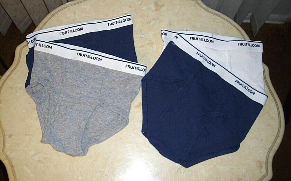 Boys Fruit of the Loom Briefs Size Medium 4 Pack Gray Navy White Cotton