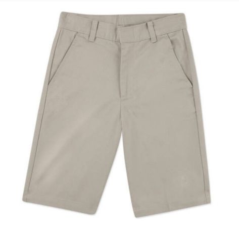 George Boys School Uniform Flat Front Shorts Size 12H Husky Adjustable Waist Tan
