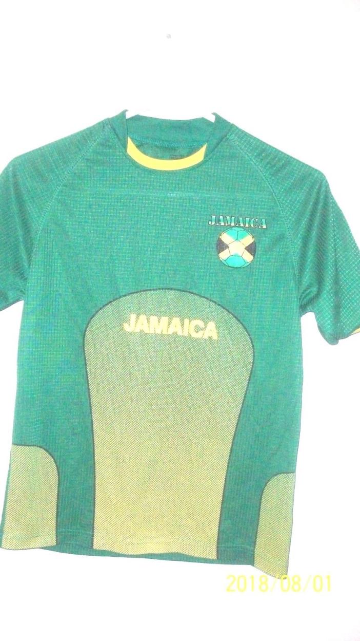 Jamaica jersey boys size 14 16 green soccer shirt 23.5 in L 18 in across front c