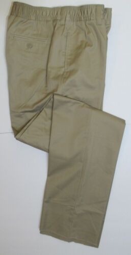 LANDS END Khaki School Uniform Elastic Waist Chino UNHEMMED Pants Boys 18 NEW