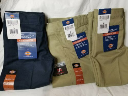 NEW Boy's Dickie's Classic Fit Straight Easy Care Beige Blue School Pants 5 / 6