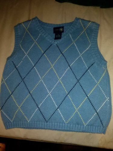 J. Khaki Kids Boys Sz. 5 Navy Cable Sweater Vest Blue Argyle New Condition