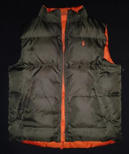 EUC Boys Ralph Lauren Polo RL Down Filled Vest Size 4/4T Orange/Army
